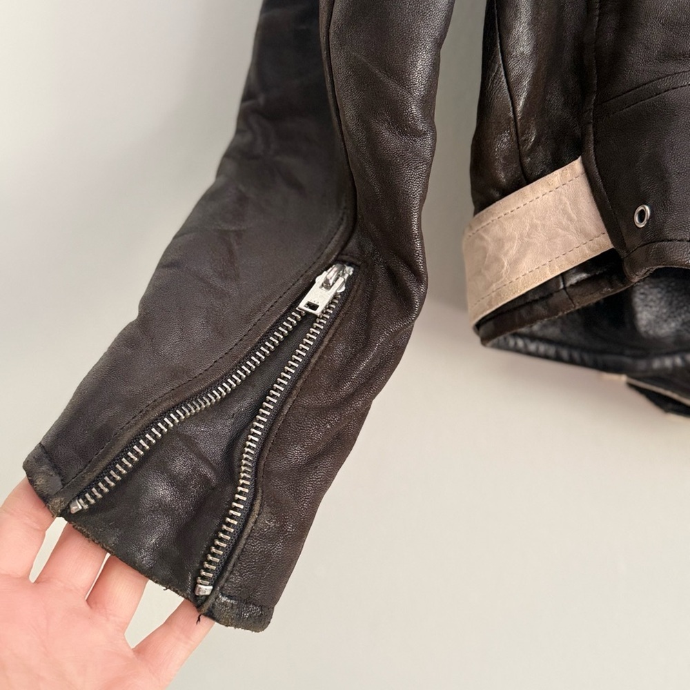 IRO Black and Cream Leather Leather Moto Biker Jacket Size 36 l US Small - Picture 13 of 17